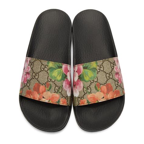 gucci slides white floral|gucci floral slides size 8.